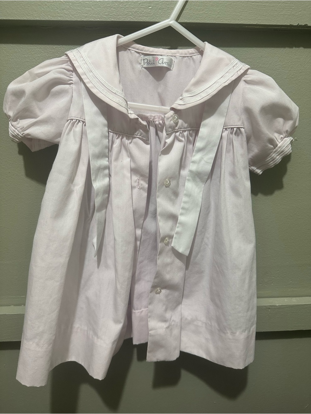 Petit Ami Light Pink Sailor-Collar Girl's Blouse with White Ribbon